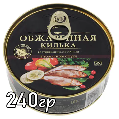 Килька За Родину обжаренная, балтийская, неразделанная в томатном соусе, 240 г