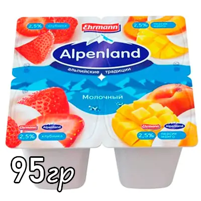 Йогурт Alpenland клубника и персик 2.5%