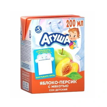 Сок детский Агуша с мякотью, яблоко, персик 0,2 л