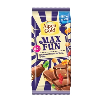 Шоколад Alpen Gold Max Fun Взрывная карамель, мармелад, печенье 160 гр.