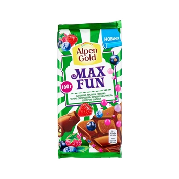 Шоколад Alpen Gold Max Fun клубника, малина, черника 160 гр.