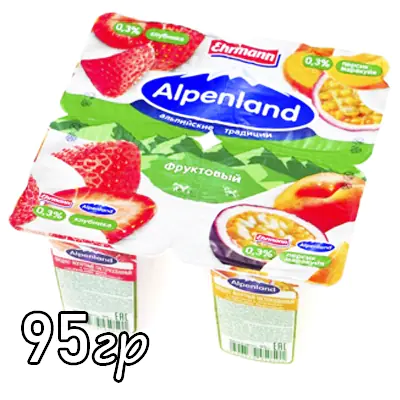 Йогурт Alpenland клубника персик и маракуйя 0.3%
