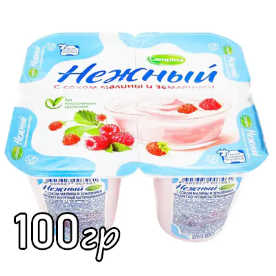 Йогурт Campina нежный сливочный малина и земляника 5%