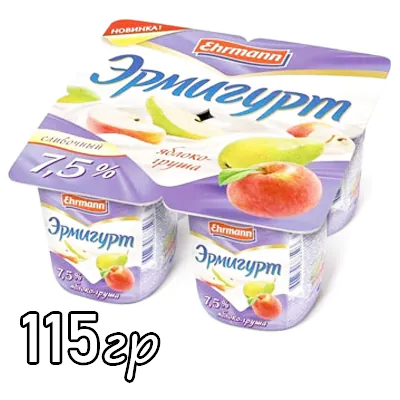 Йогурт Эрмигурт яблоко груша 7.5%