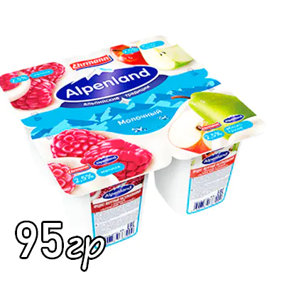 Йогурт Alpenlend 2,5% Малина/Яблоко/Груша стакан